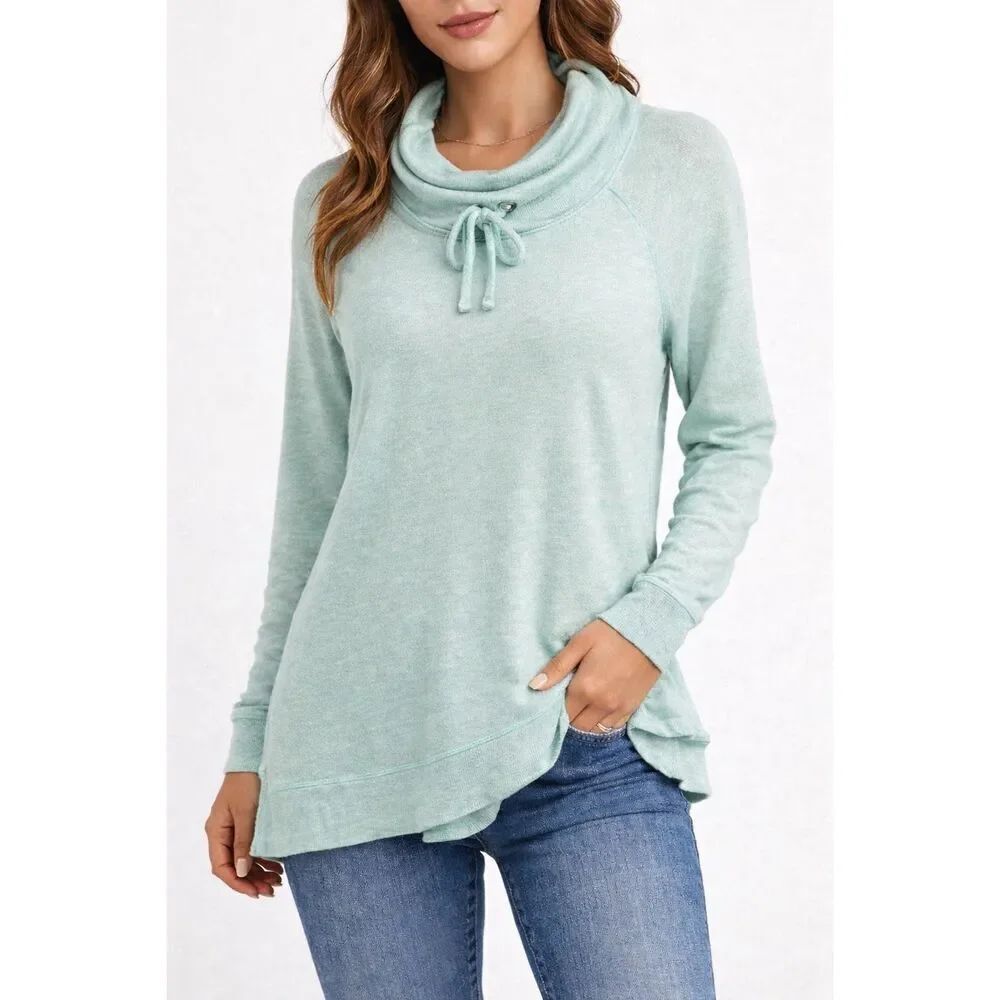 Talbots Women’s Mint Green Soft Knit Cowlneck Sweatshirt Size Large